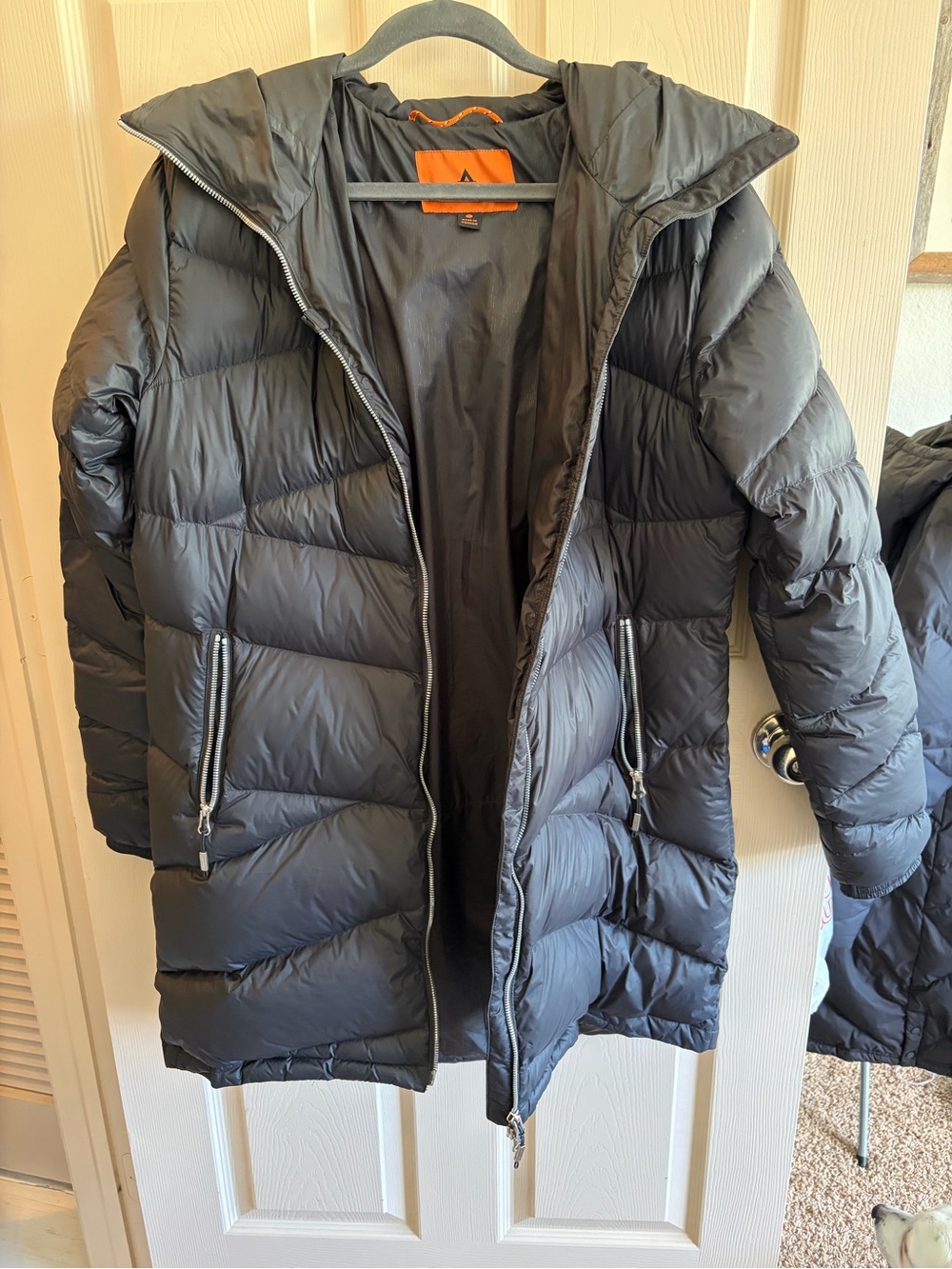 Long Black Women's Puffer Coat with Hood